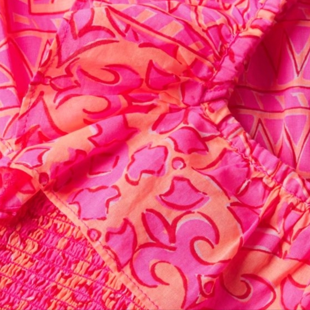 Vineyard Vines Neon Tortola Smocked Midi Dress Sz M - Picture 3 of 9